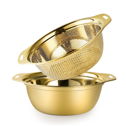 Gulex Colander Stainless Steel 3-quart with Bowls,Strainer for Kitchen(2PC)