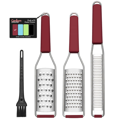 Cambom Lemon Zester Grater Three-piece Suit - Heavy Duty Kitchen Tool for Parmesan Cheese, Ginger, Garlic, Nutmeg, Chocolate, Vegetables，Fruits，Stainless Steel Grater Dishwasher Safe Black