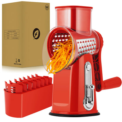 SUSTEAS Rotary Cheese Grater, Large Vegetable Food Shredder, 5 Blades