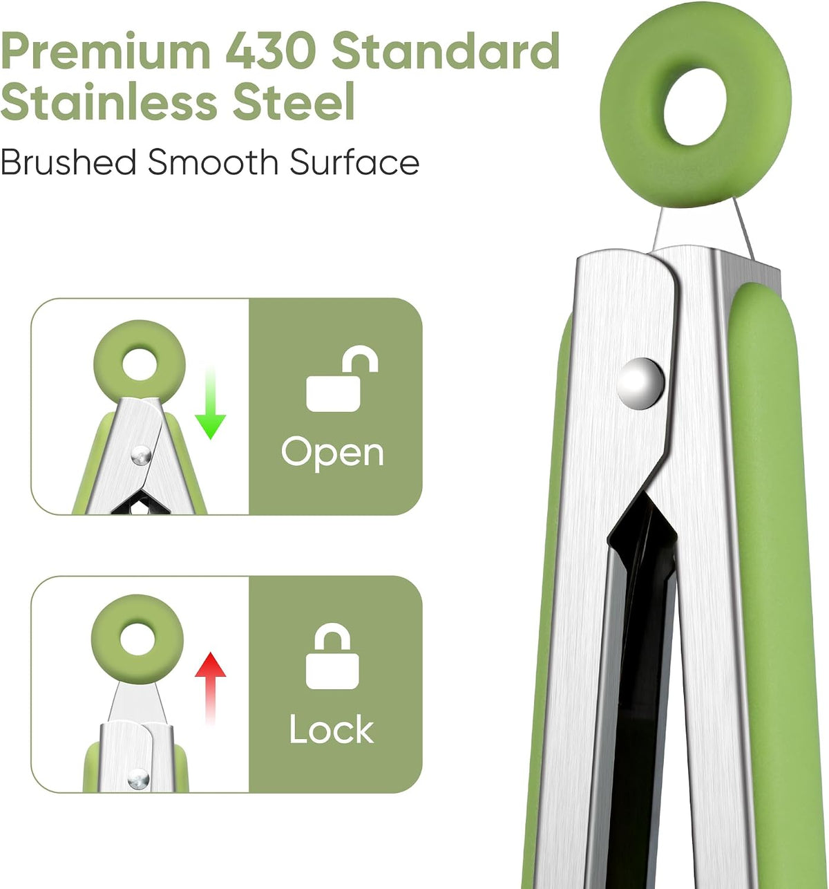 12 Inch Cooking Tongs, Stainless Steel Kitchen Tongs with Silicone Tips