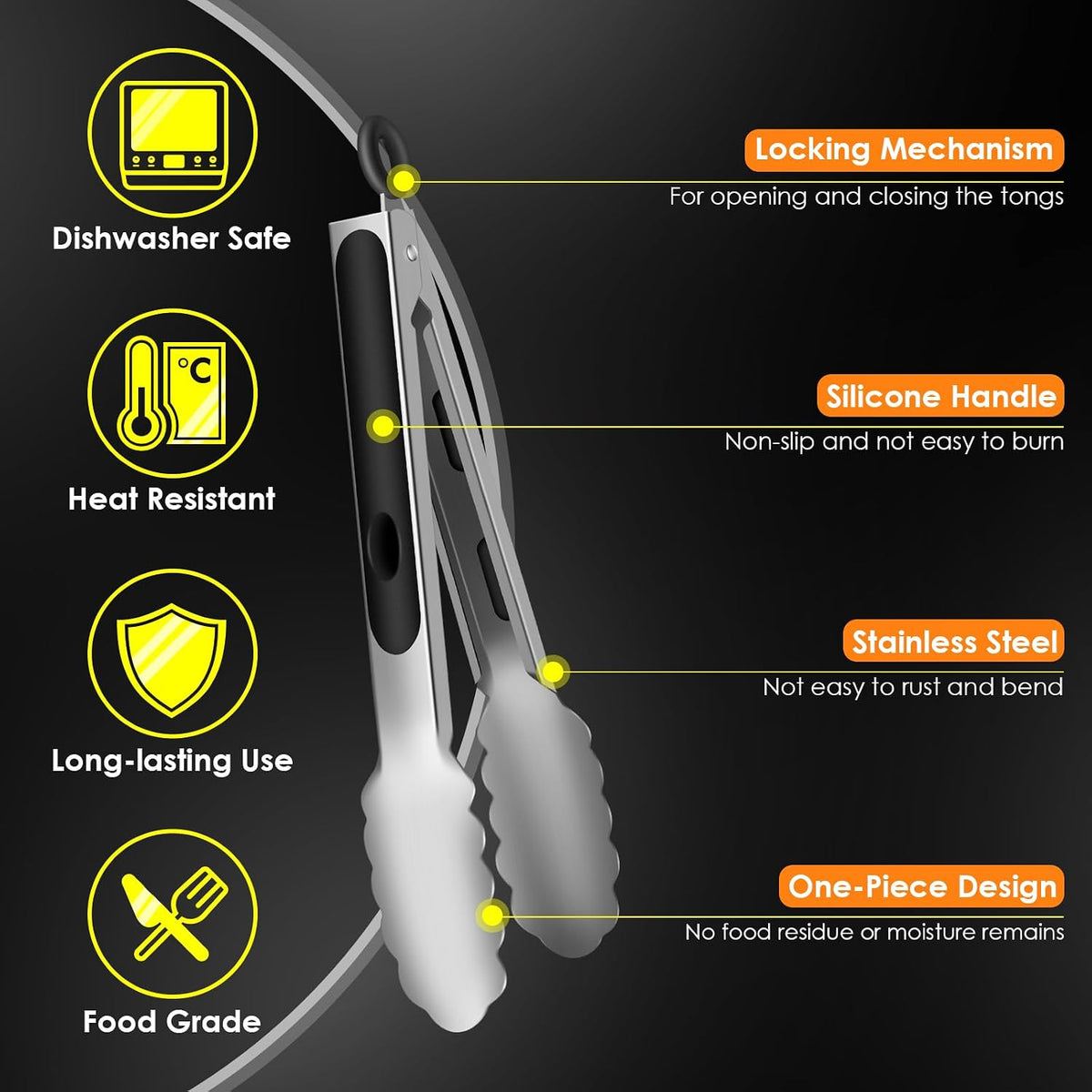 Stainless Steel Cooking Tongs, Heat Resistant Metal Tongs 9" and 12"