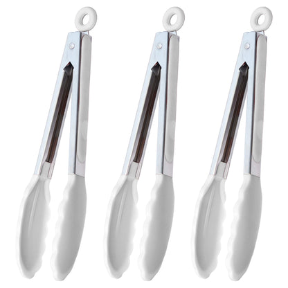 HINMAY Serving Tongs 9" Cooking Tongs with Silicone Tips, Set of 3 (Black)
