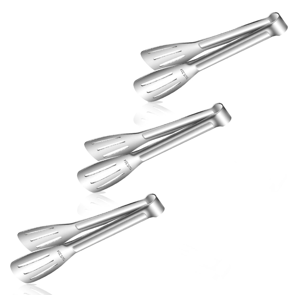 Stainless Steel Kitchen Tong Set - Anti-Slip Heat-Resistant Grip, Widened 3-Line Slotted Heads for Easy Clamping (Steaks, BBQ, Pasta, Salads), Easy Clean for Versatile Use Set of 3-6", Green