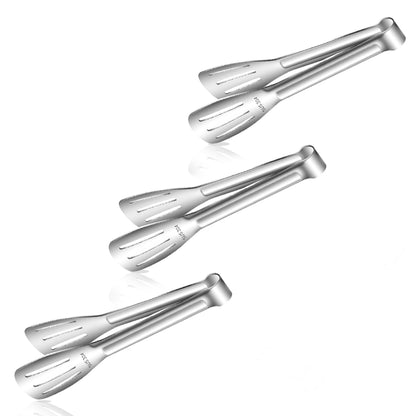 Stainless Steel Kitchen Tong Set - Anti-Slip Heat-Resistant Grip, Widened 3-Line Slotted Heads for Easy Clamping (Steaks, BBQ, Pasta, Salads), Easy Clean for Versatile Use Set of 3-6", Green