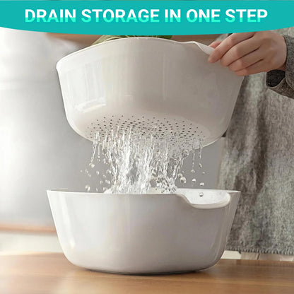 Sylfaen 2 in 1 Colander for Kitchen, Large Capacity Colander with Mixing Bowl, BPA Free Plastic Food Strainer for Vegetables Fruit Rice and Pasta Washing Draining Basket (2 Sets)