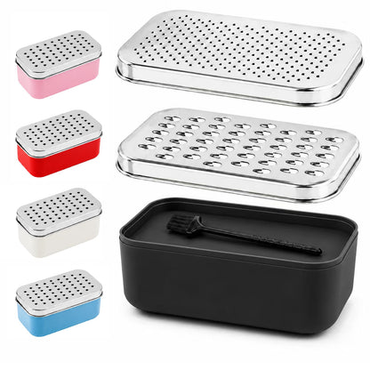 Cheese Grater with Storage Container, Box Grater Stainless Steel for Vegetables, Cheese Shredder 2 Sharp Blades for Fine & Coarse, Non-Slip Base, Lemon Zester, Includes Cleaning Brush (Blue)