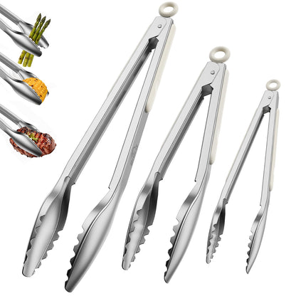 Stainless Steel Kitchen Tongs with Teeth Good Grip, Set of 3 Aqua Sky