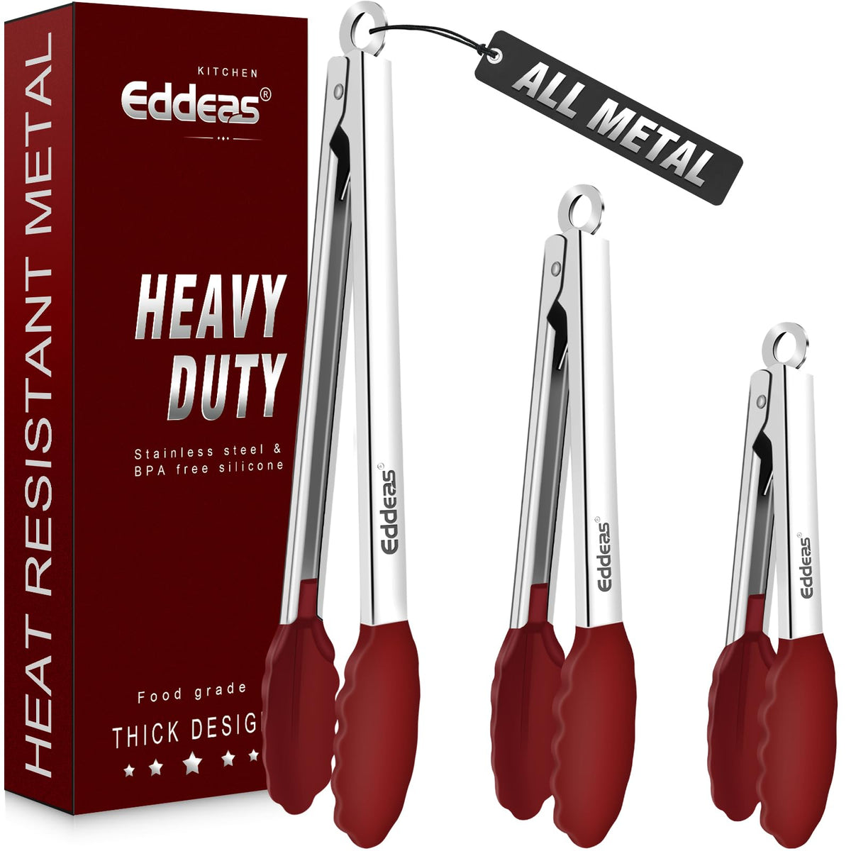 Kitchen Tongs Up To 600°F Silicone Tongs for Cooking 3Pcs 7,9,12 IN