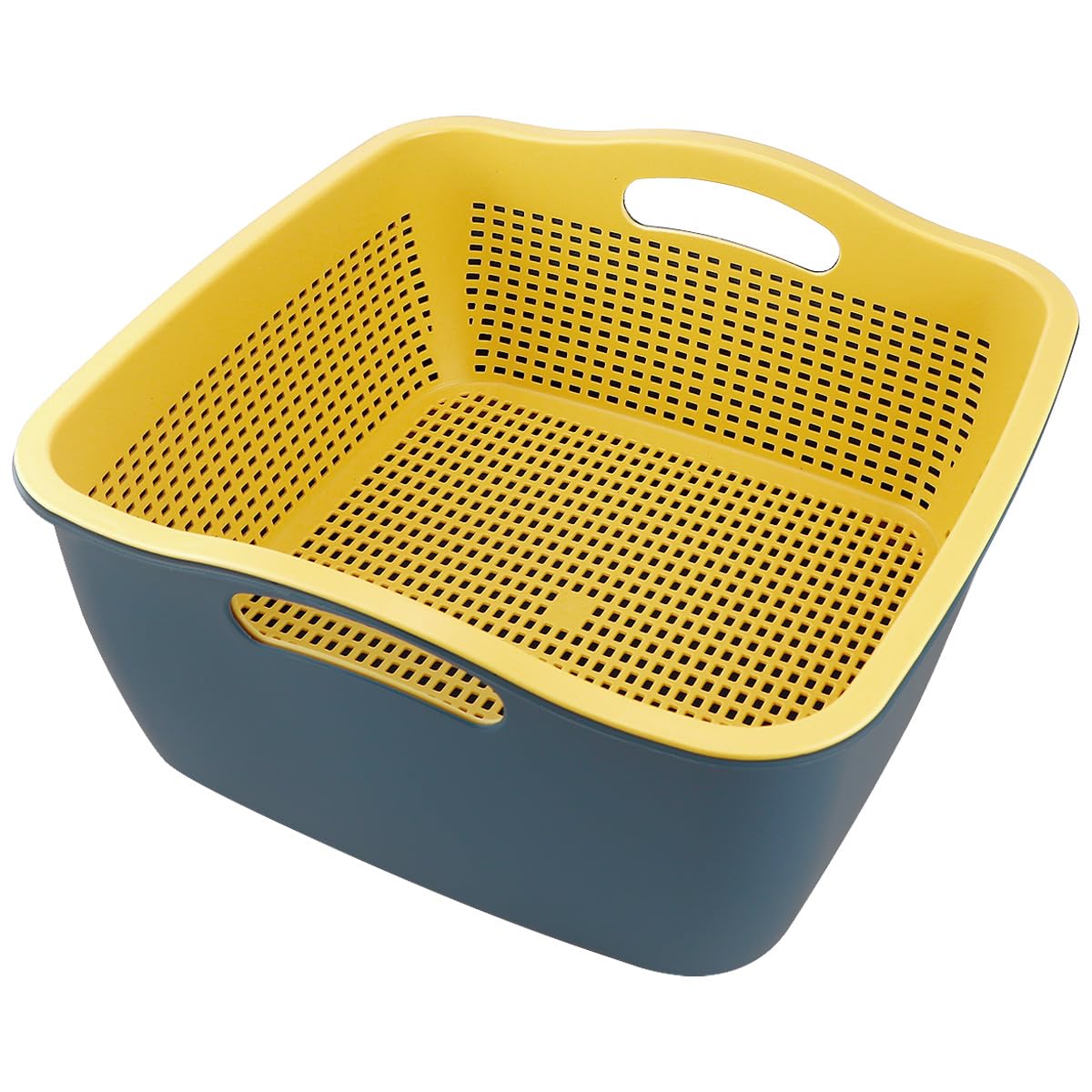 Double Layer Draining Basket,Plastic Fruit Vegetable Wash Rack Cyan