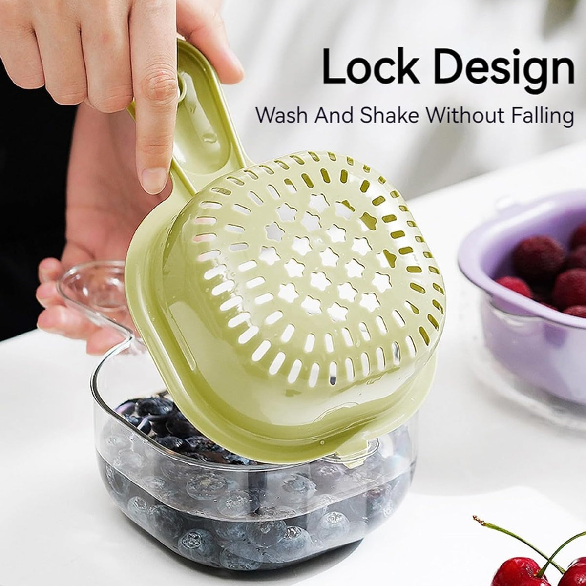 Small Fruit Colander,Fruit Rinser Strainer Container Dual-Layer Vegetable Cutting And Draining Basket,Watermelon Bowl With Strainer For Mini Berry And Tomato Grape Washer (White)
