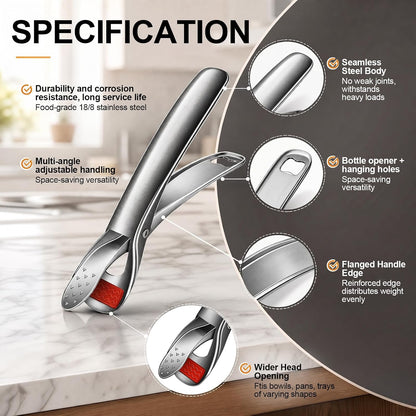 4 Pcs Hot Plate Gripper Tongs, Non Slip Stainless Steel Anti Scald Bowl Holder Clip for Microwave Oven Pizza Pan Steamer Kitchen