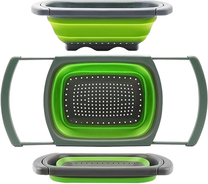 Qimh Colander collapsible, Colander Strainer Over The Sink Vegetable Fruit Strainer Basket (6 Quart) with Extendable Handles, New Kitchen Essentials