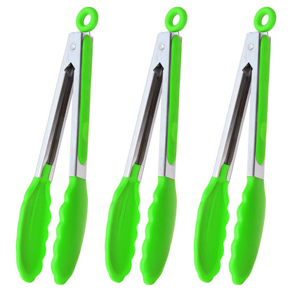 HINMAY Serving Tongs 9" Cooking Tongs with Silicone Tips, Set of 3 (Black)