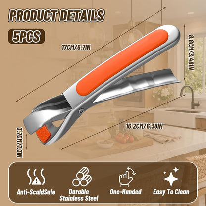 5 Pcs Stainless Steel Hot Plate Gripper Tong with Silicone Pad