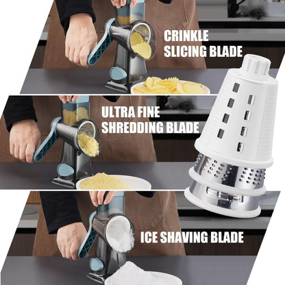 KEOUKE Rotary Cheese Grater, Hand Crank Shredder Slicer, Snow Cone Maker