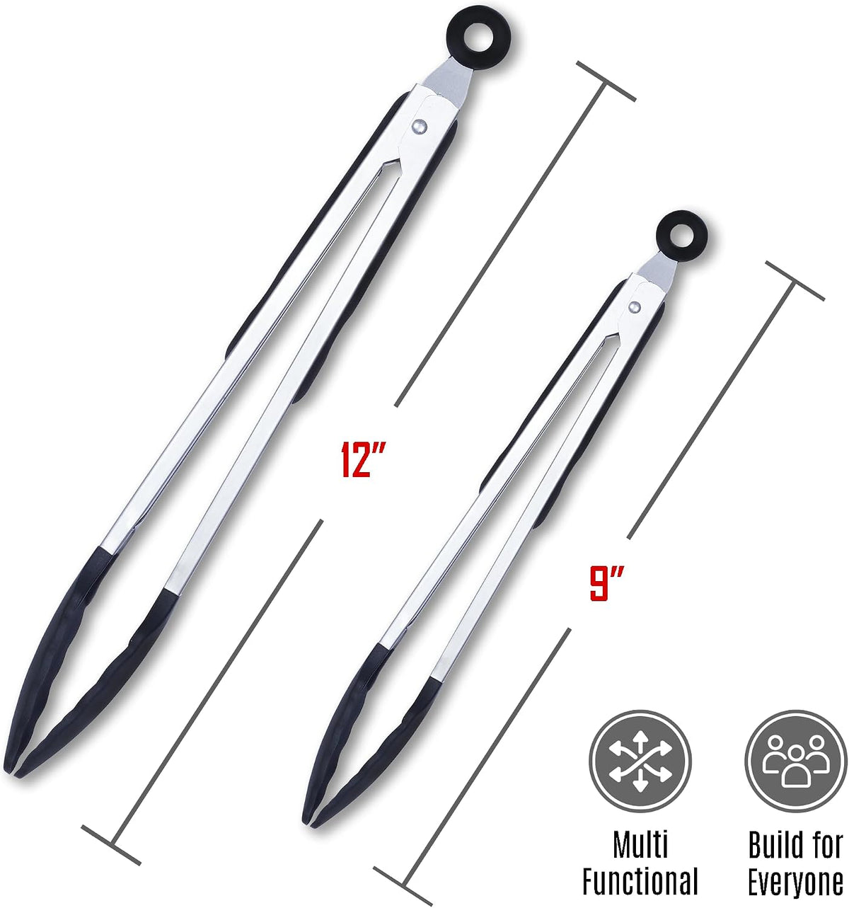 Kitchen Tongs Set, 2 Pack Stainless Steel with Silicone Tips
