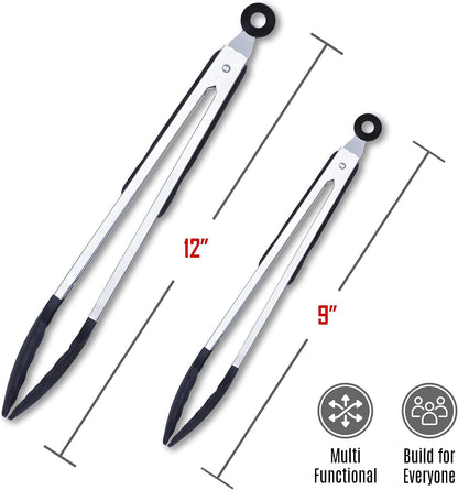 Kitchen Tongs Set, 2 Pack Stainless Steel with Silicone Tips