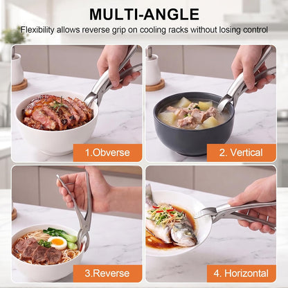 4 Pcs Hot Plate Gripper Tongs, Non Slip Stainless Steel Anti Scald Bowl Holder Clip for Microwave Oven Pizza Pan Steamer Kitchen