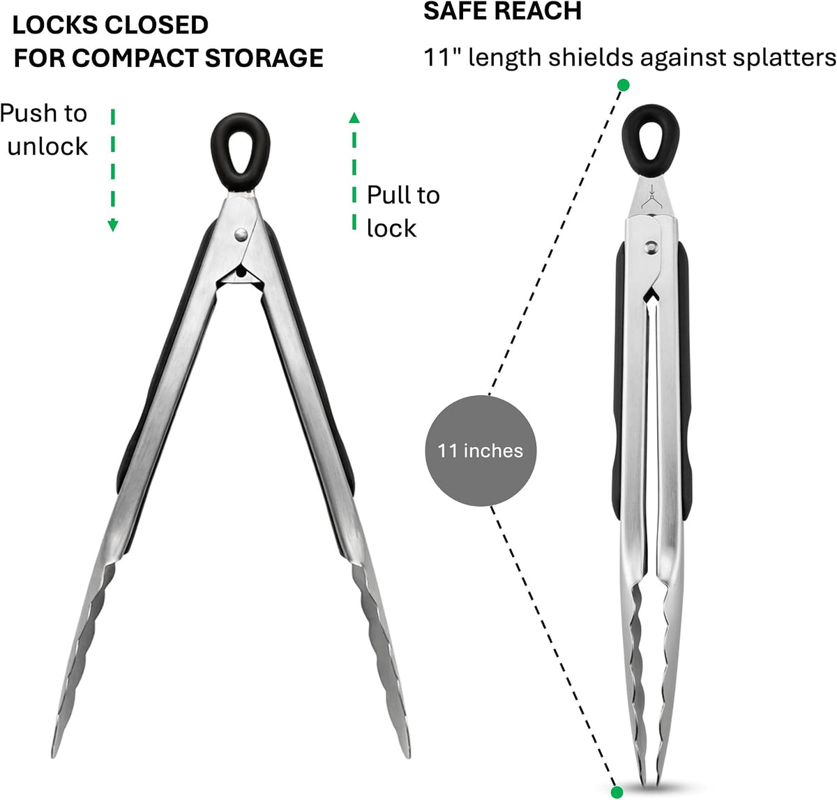 WALLFARM 11 Inch Silicone Grip Stainless Steel Kitchen Tongs