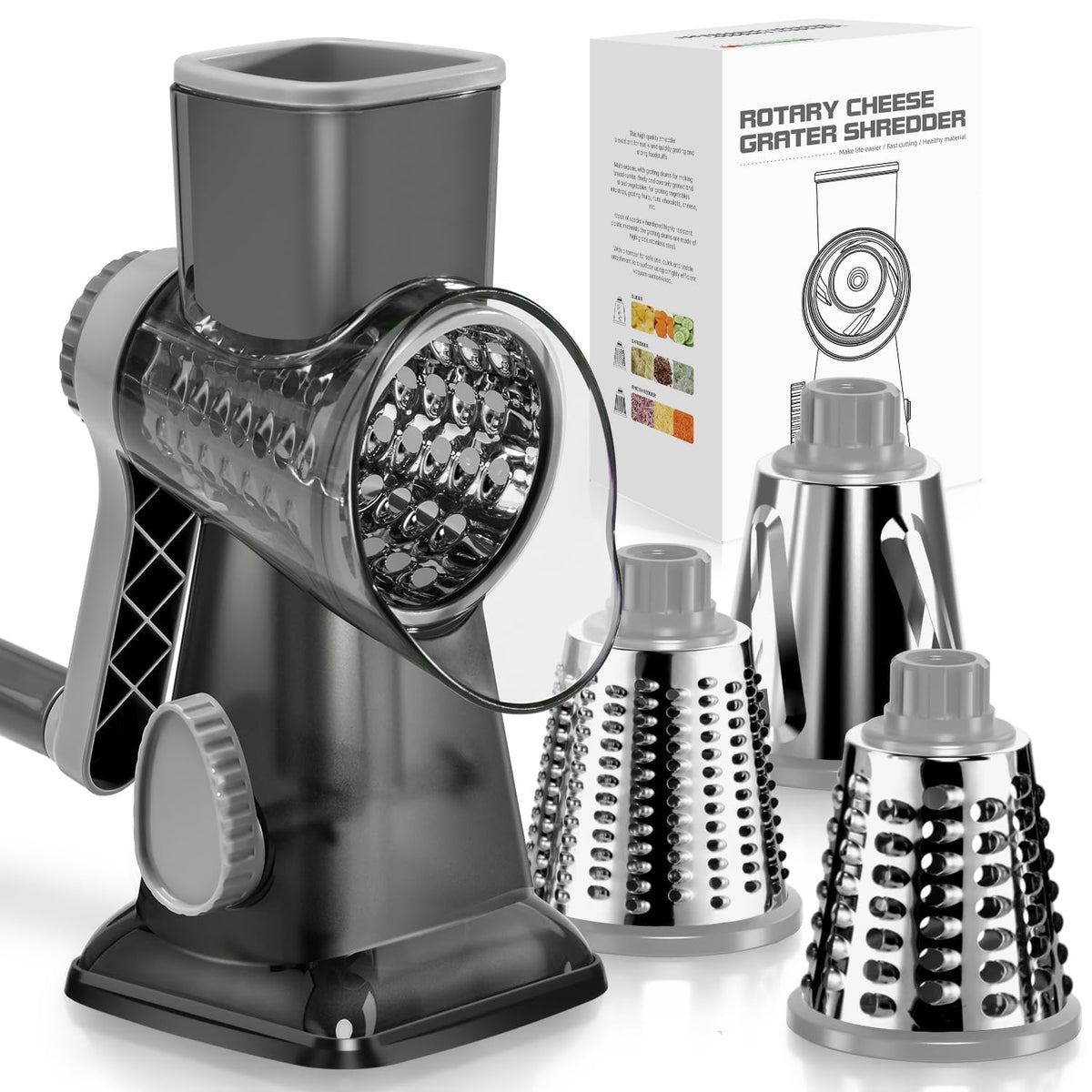 KEOUKE Rotary Cheese Grater, Hand Crank Shredder Slicer, Snow Cone Maker