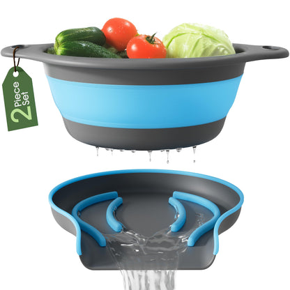 Gevoli Collapsible Colander Strainer, Includes Over-sink Countertop Draining Base (5QT) Large Kitchen Drainer for Vegetables Fruit and Pasta, Round Foldable Draining Basket, Easy Storage (White)