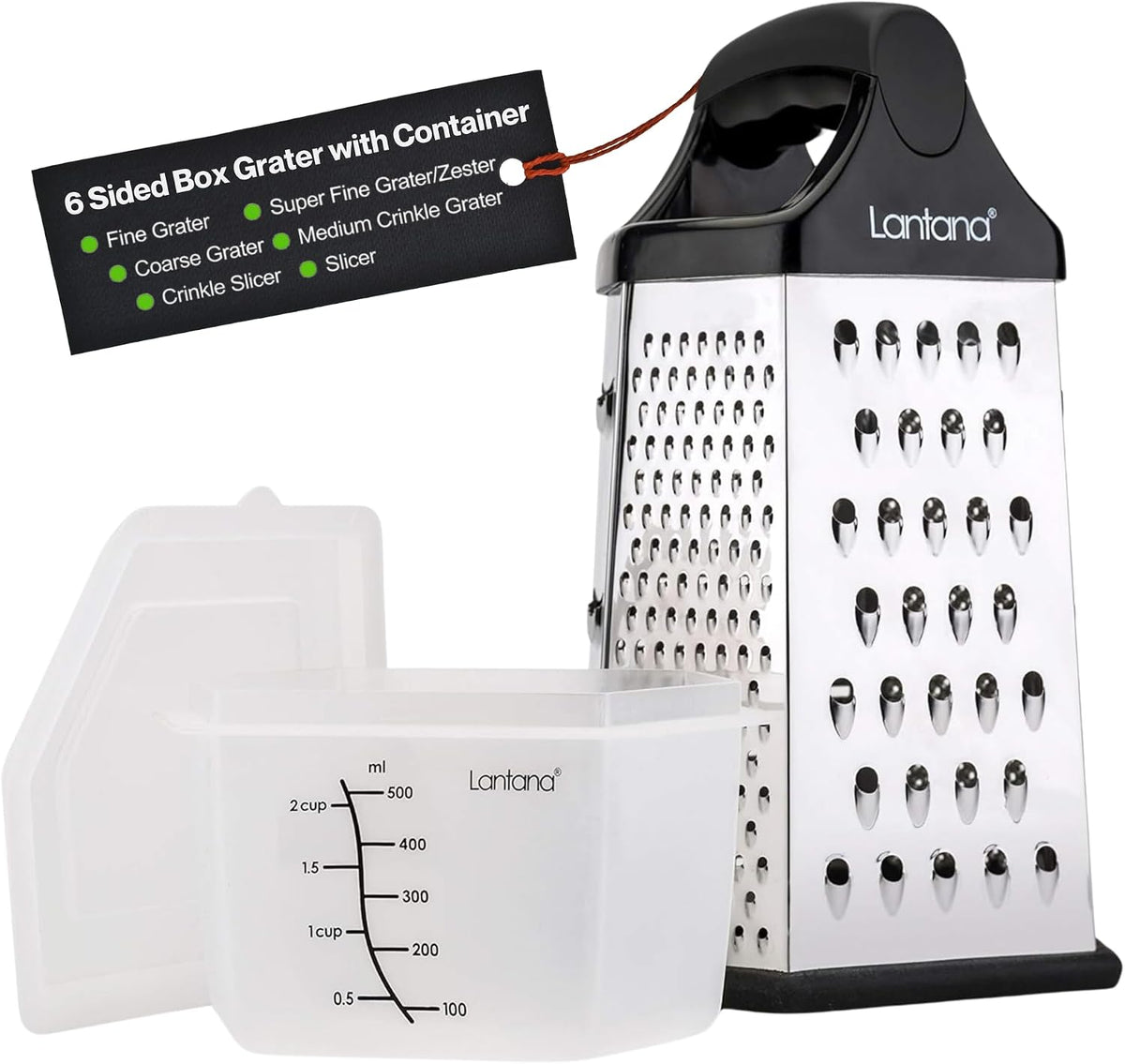 Lantana Cheese Grater with Container, Handheld Shredder, Zester (6 in 1)