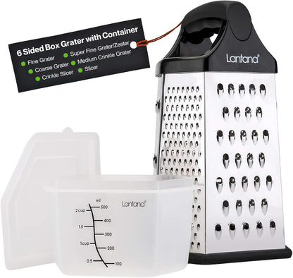 Lantana Cheese Grater with Container, Handheld Shredder, Zester (6 in 1)