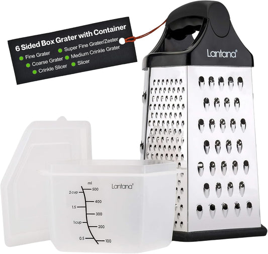 Lantana Cheese Grater with Container, Handheld Shredder, Zester (6 in 1)