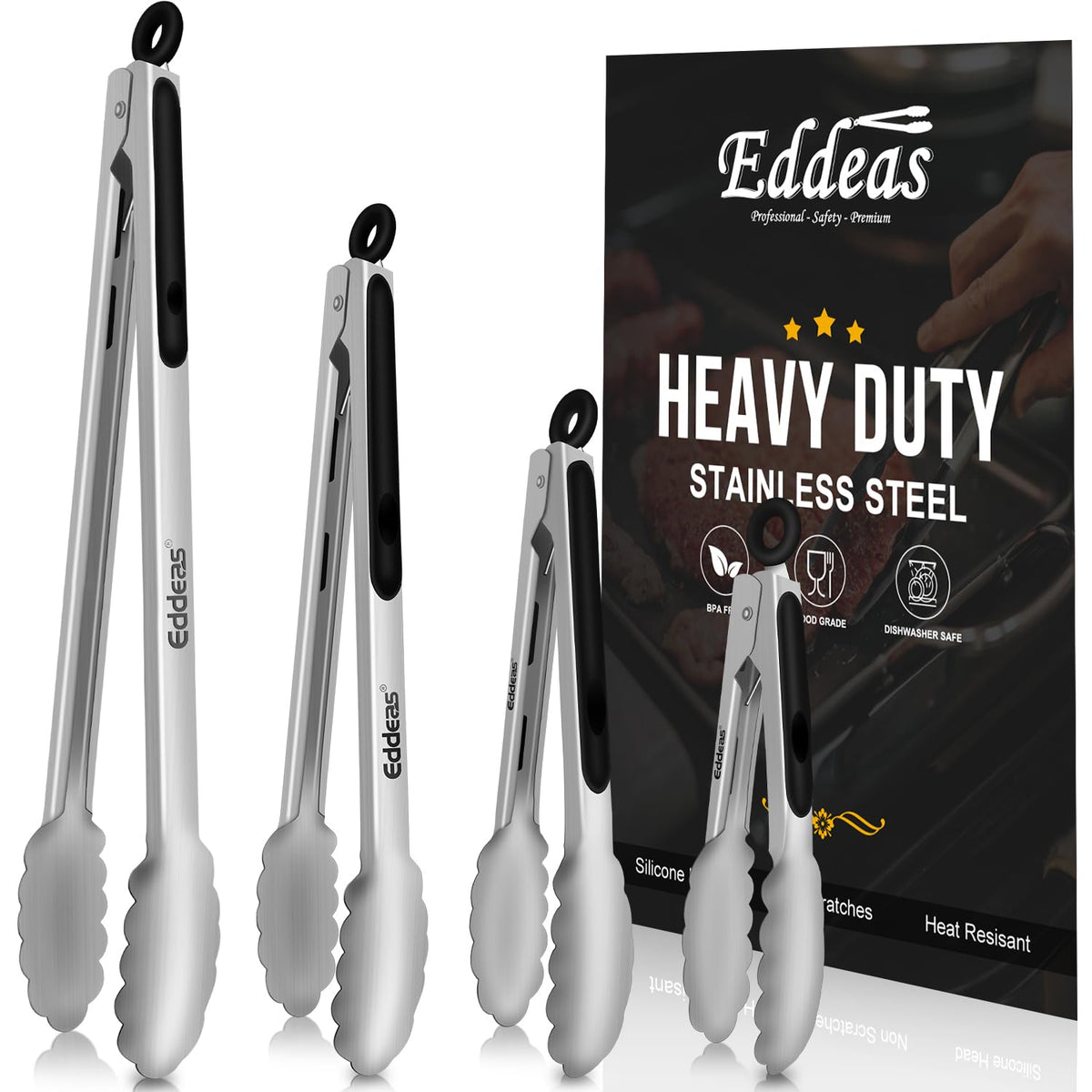 Kitchen Tongs Up To 600°F Silicone Tongs for Cooking 3Pcs 7,9,12 IN