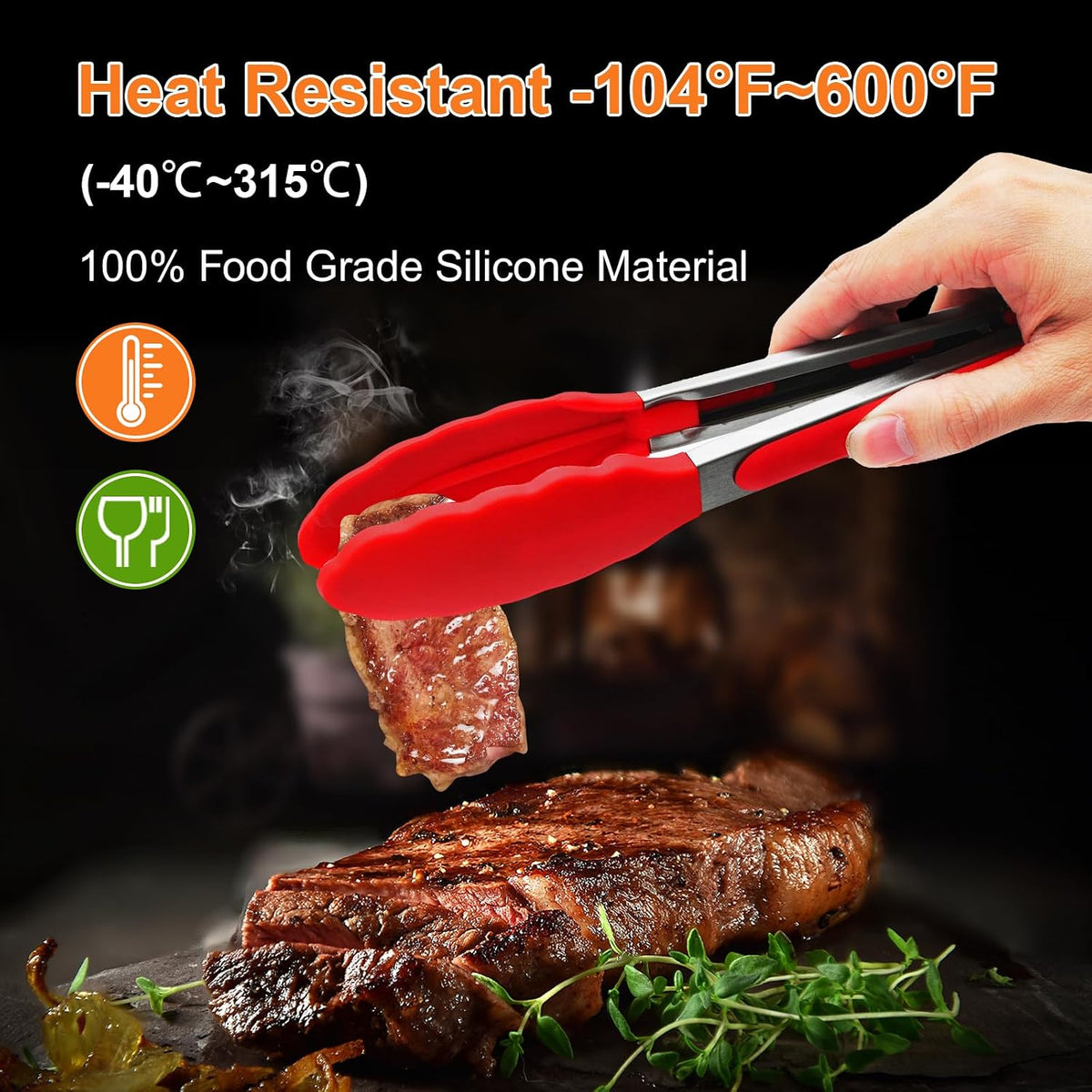 Premium Stainless Steel Heat Resistant Kitchen Tongs for cooking,set of 9" and 12" (Red),Non Scratch Silicone cooking Tong Tip for Cooking Pans,Strong Grip BBQ tongs for Grabbing Hot Food
