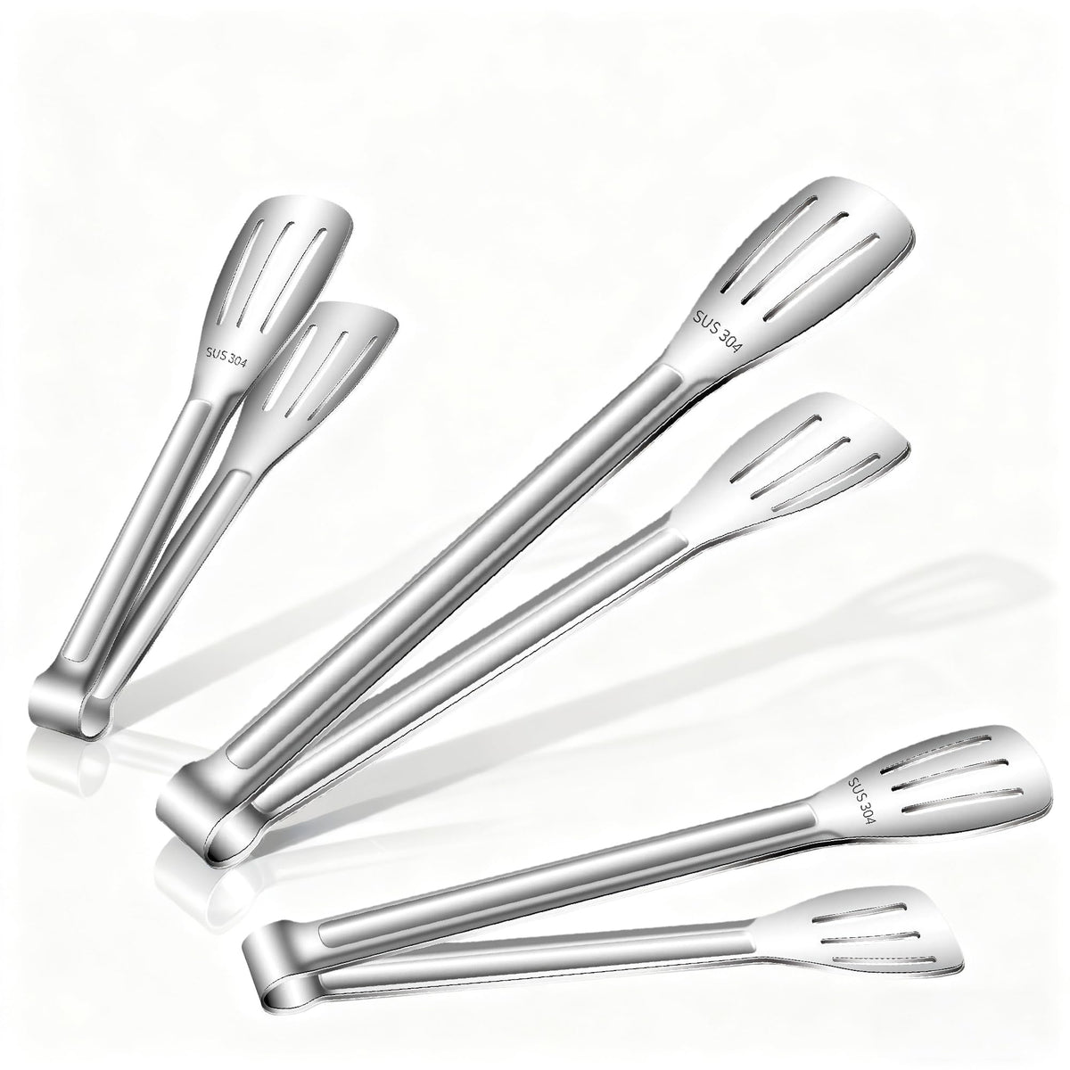 Stainless Steel Kitchen Tong Set - Anti-Slip Heat-Resistant Grip, Widened 3-Line Slotted Heads for Easy Clamping (Steaks, BBQ, Pasta, Salads), Easy Clean for Versatile Use Set of 3-6", Green
