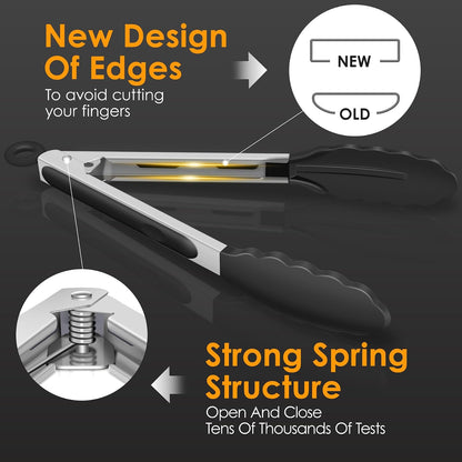 HOTEC Stainless Steel Kitchen Tongs with Silicone Tips, Set of 2-9" and 12"