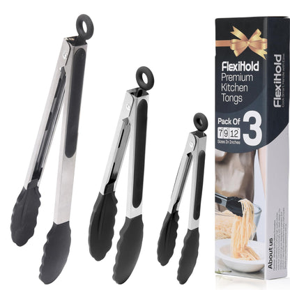 Kitchen Tongs Set, 2 Pack Stainless Steel with Silicone Tips
