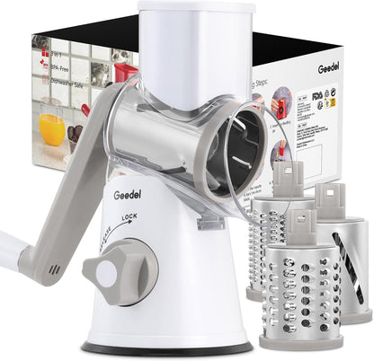 Geedel Rotary Cheese Grater Hand Crank, Cheese Shredder Vegetable Slicer
