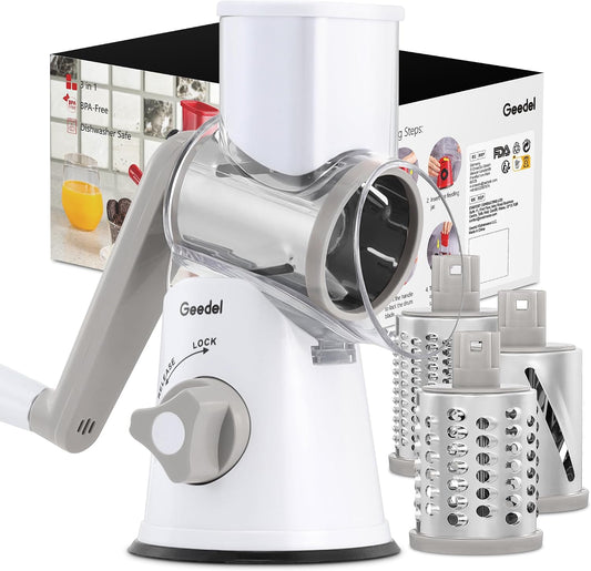 Geedel Rotary Cheese Grater Hand Crank, Cheese Shredder Vegetable Slicer