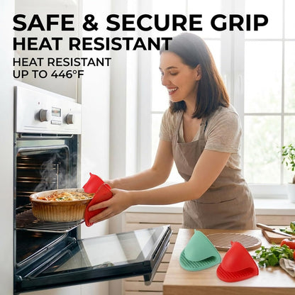 Hot Plate Gripper 4-Piece Set, Anti Scald Plate Gripper Tongs for Kitchen, Non-Slip Hot Plate Grippers for Handling Hot Dishes, Red and Green Silicone Grippers