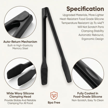 2 Pack Black Silicone Tongs for Cooking Kitchen Tongs Flipping 11" BBQ Tong