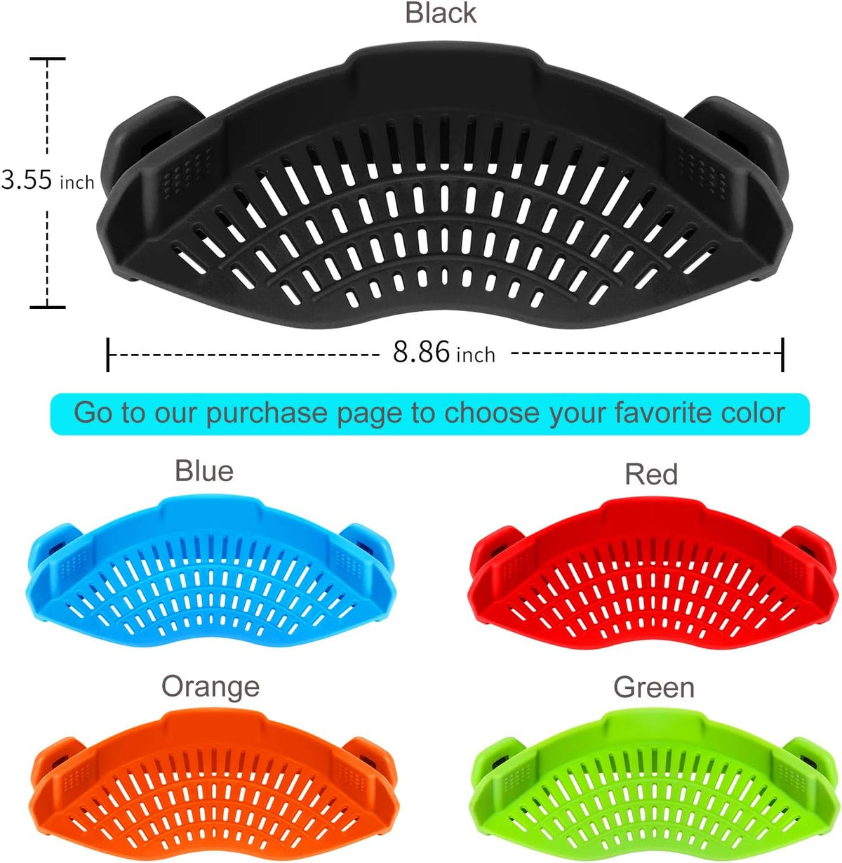 AUOON Clip On Strainer Silicone for All Pots, Standard 8.86 x 3.55in, Black