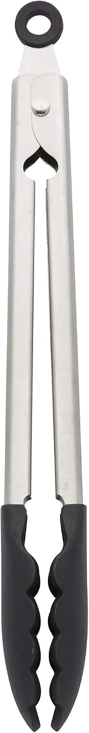 KitchenAid Silicone Tipped Stainless Steel Tongs, 12 Inch, Black