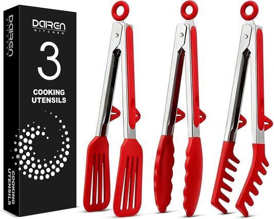 Kitchen Tongs for Cooking, Stainless Steel, Non Scratch Silicone Tip,3 Pack