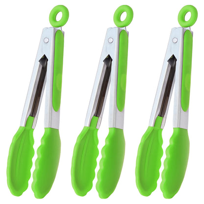 HINMAY Mini Tongs with Silicone Tips 7-Inch Serving Tongs, Set of 3 (Red Blue Green)