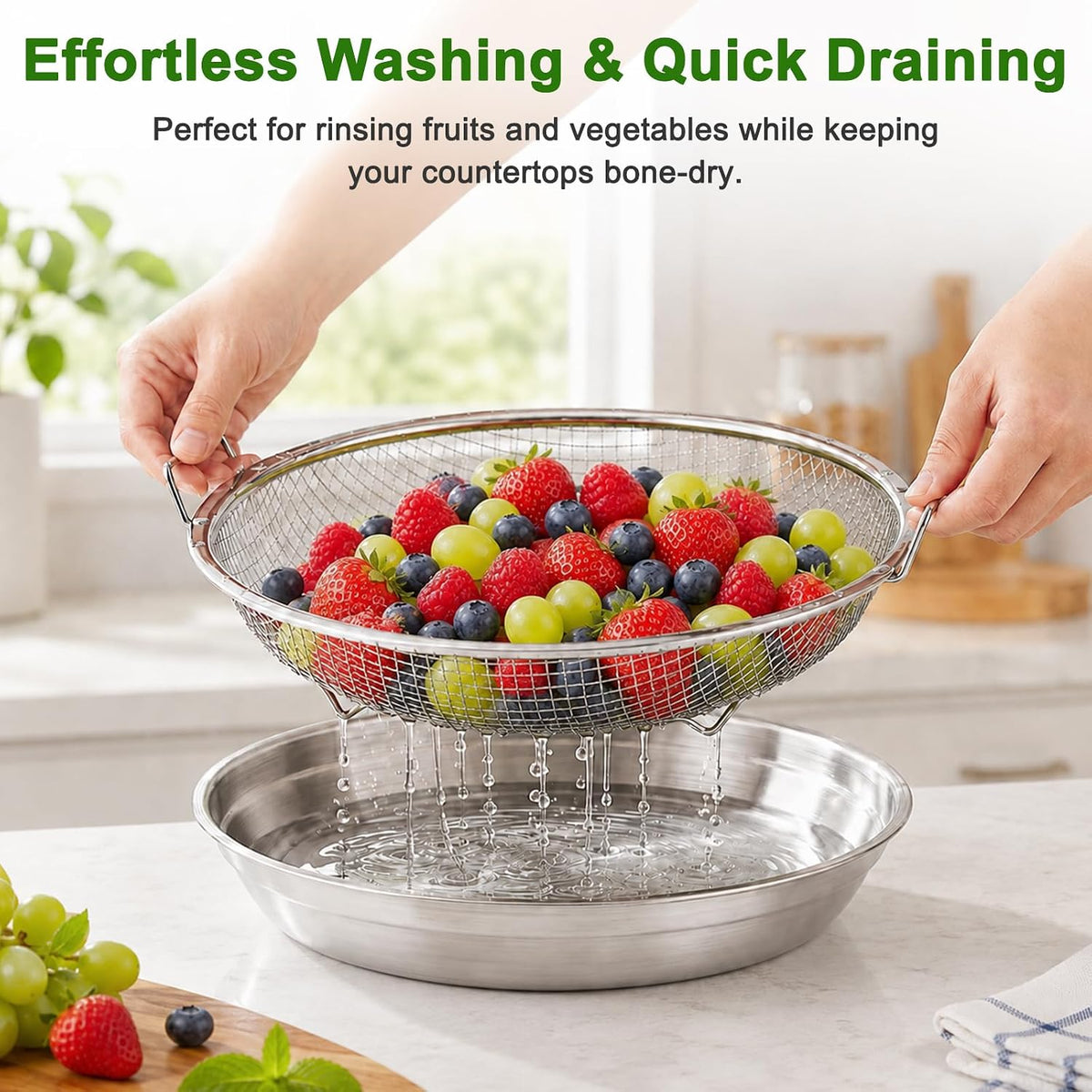 Stainless Steel Air Fryer Mesh Pan & Oil Filter Tray Set, 2 Pack Crisper