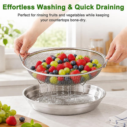Stainless Steel Air Fryer Mesh Pan & Oil Filter Tray Set, 2 Pack Crisper