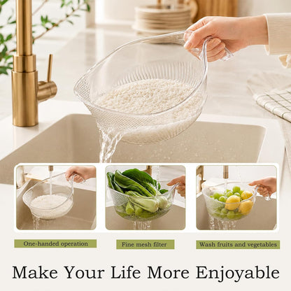 2-In-1 Rice Strainer,Multipurpose Rice Washing BowL (1PCS WHITE)