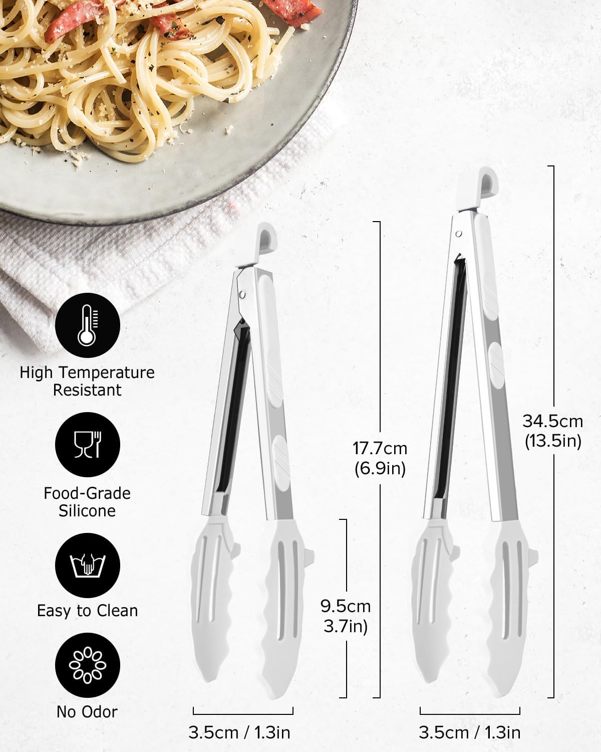 Stainless Steel Kitchen Utility Tongs with Silicone Tips, 2 Pack-9" and 12"