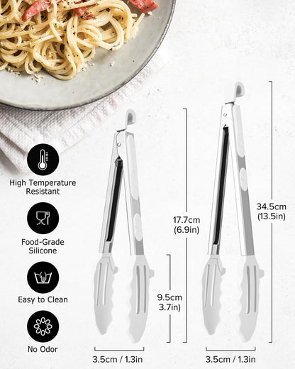 Stainless Steel Kitchen Utility Tongs with Silicone Tips, 2 Pack-9" and 12"
