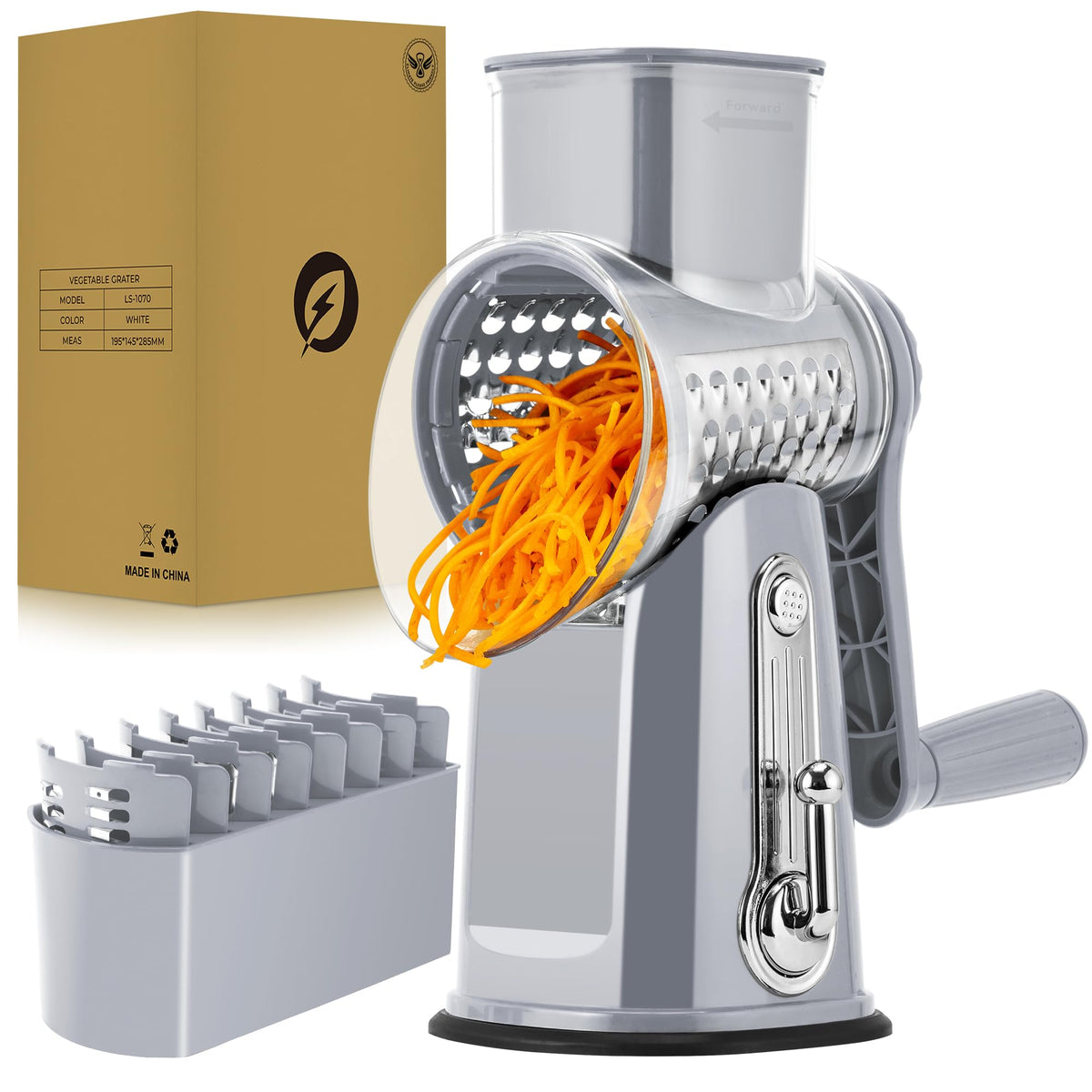 SUSTEAS Rotary Cheese Grater, Large Vegetable Food Shredder, 5 Blades