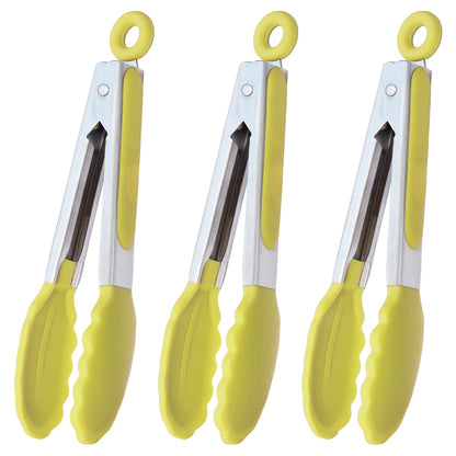HINMAY Mini Tongs with Silicone Tips 7-Inch Serving Tongs, Set of 3 (Red Blue Green)