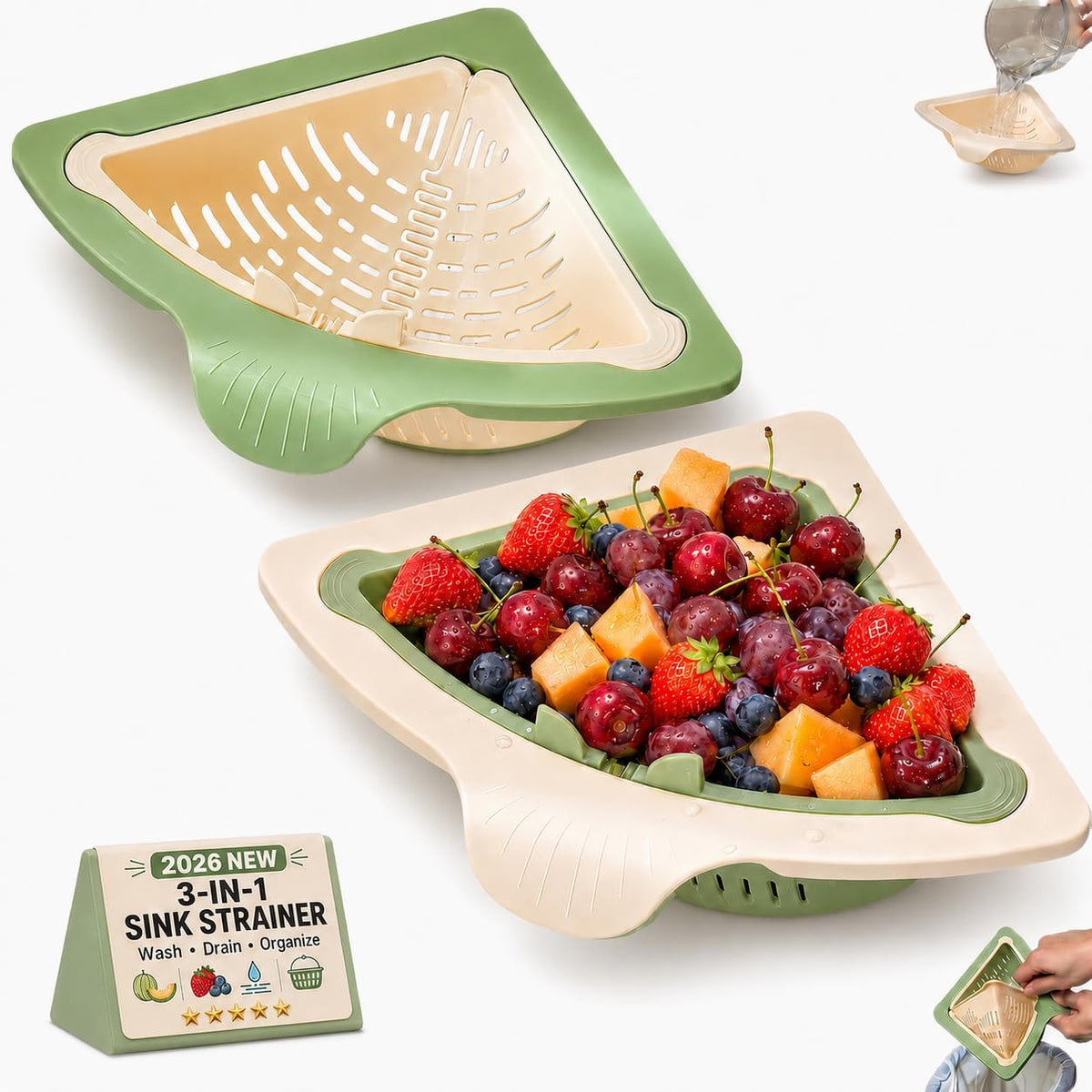 2026 New Corner Sink Strainer, Honeydew Cream Two-Tone, Twist-Open Bottom