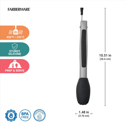 Farberware Pro 9 Inch Silicone Head Locking Kitchen Tongs for Cooking - Ergonomic Grip, Scalloped Tips, Heat Safe to 450F - Dishwasher Safe Cooking Tongs for Grilling, Serving, and Everyday Use